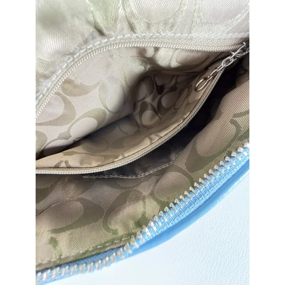 COACH 1839 VINTAGE Light Blue Canvas Leather Demi Hobo Shoulder Bag Purse MINT